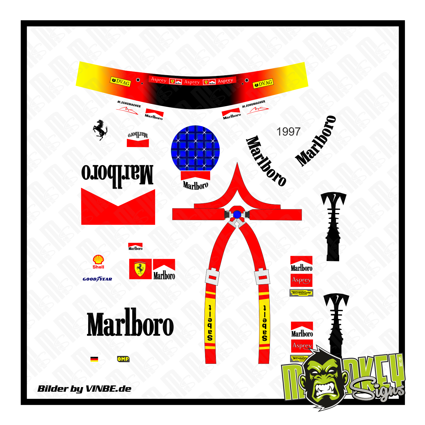 F1 Decal 118 MSC Figur 1997 Tabakwerbung Schumacher Formel Modellbau Beschriftung