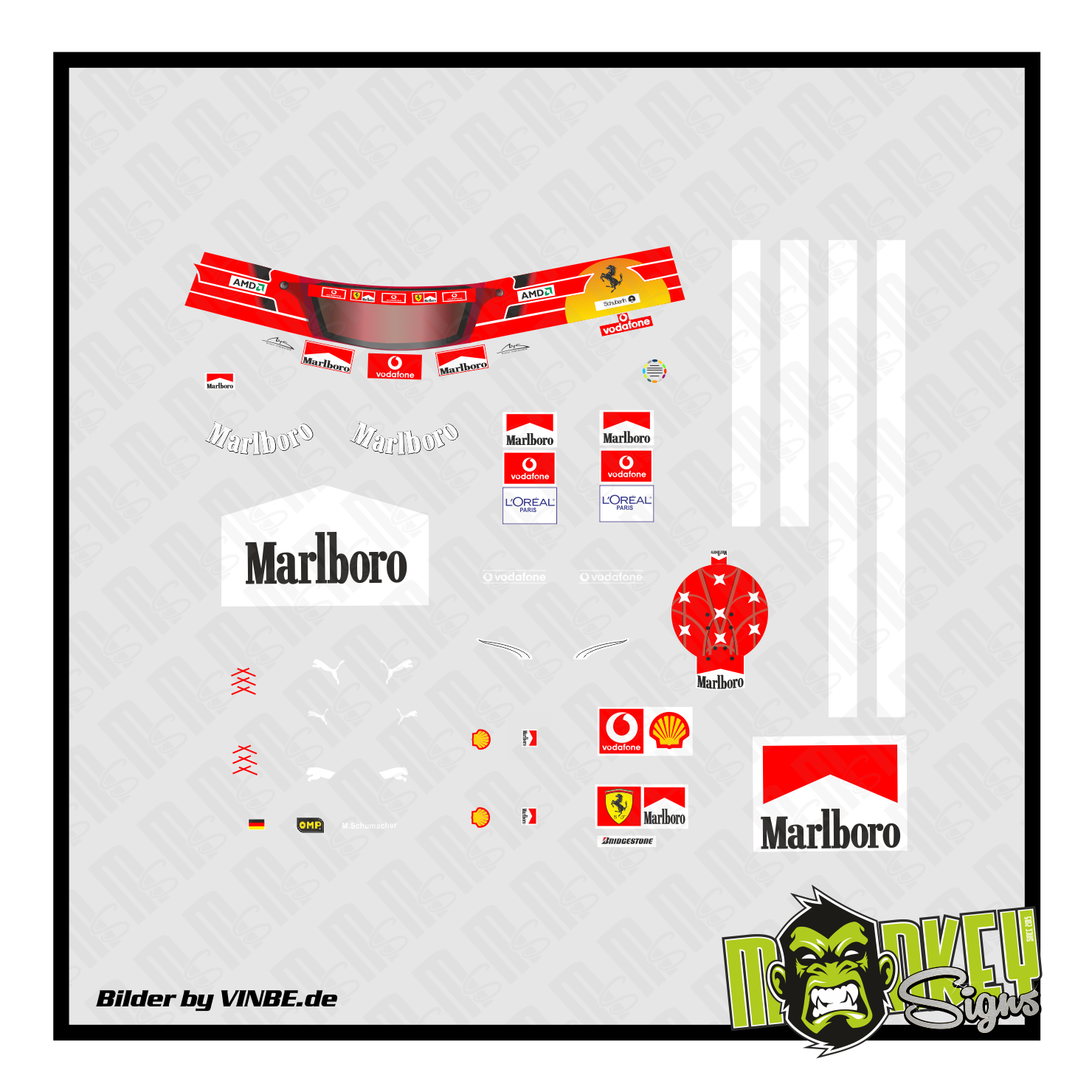 F1 Decal 118 MSC Figur 2005 Tabakwerbung Schumacher Formel Modellbau Beschriftung