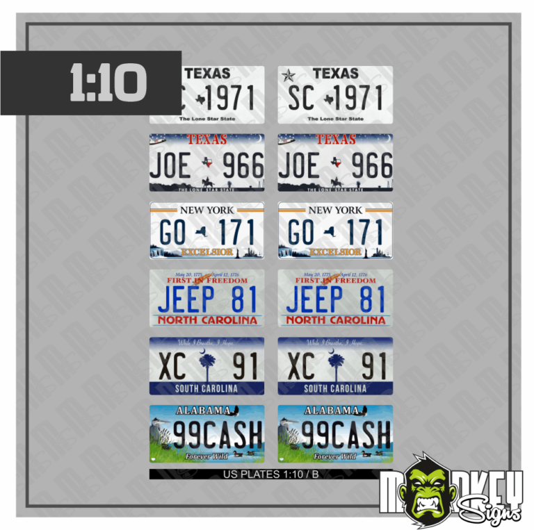 Modellbau Kennzeichen Kennzeichen Set USA 1:10 US License Plates Decals für Modellautos Diorama Set C