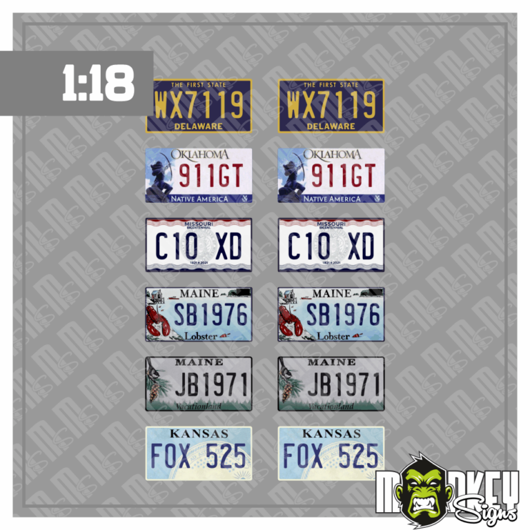 Modellbau Kennzeichen Kennzeichen Set USA 1:18 US License Plates Decals für Modellautos Diorama Set B