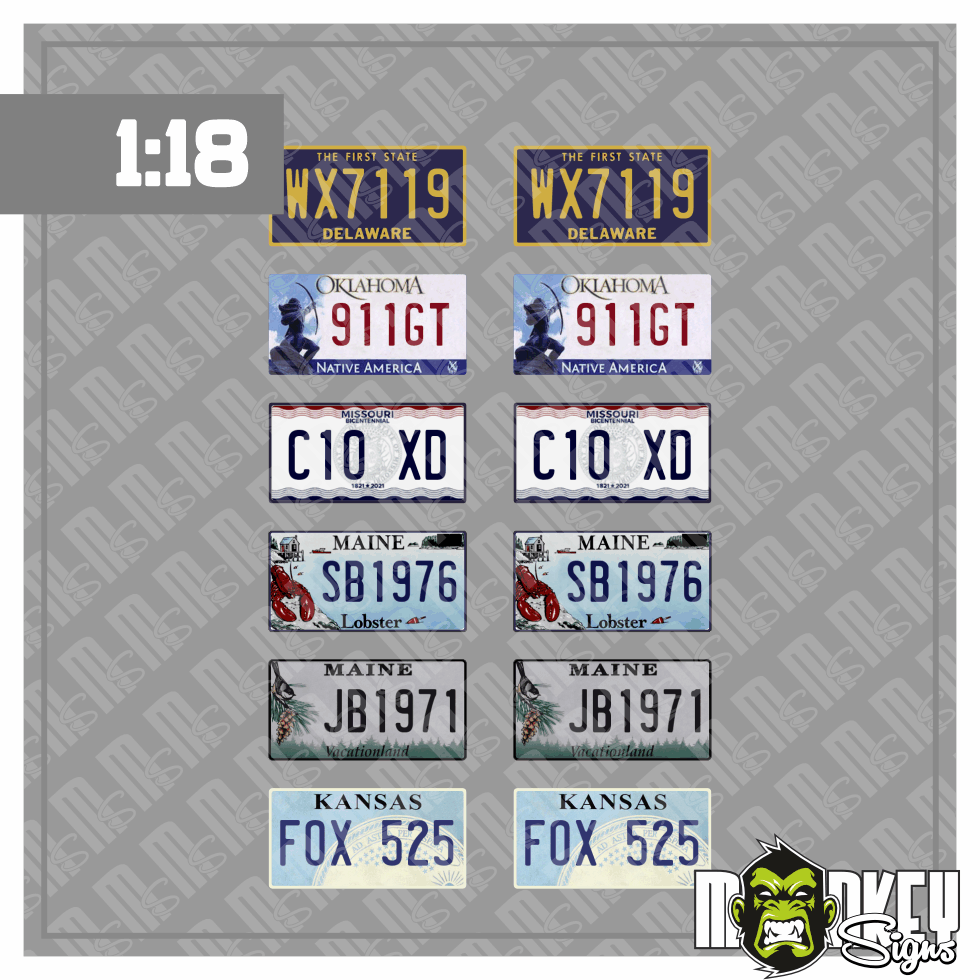 Kennzeichen Set USA 118 US License Plates Decals Fur Modellautos Diorama Set B Modellbau Beschriftung