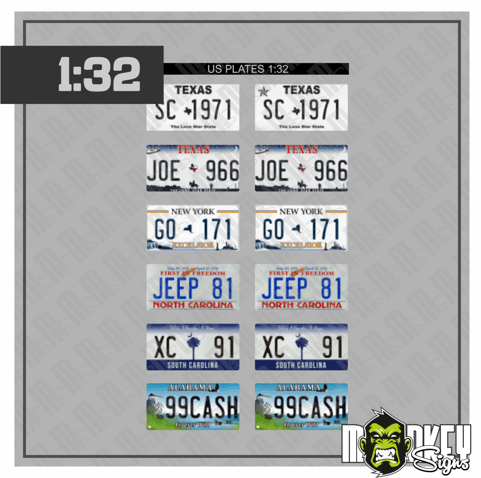Kennzeichen Set USA 132 US License Plates Decals Fur Modellautos Diorama Set Modellbau Beschriftung