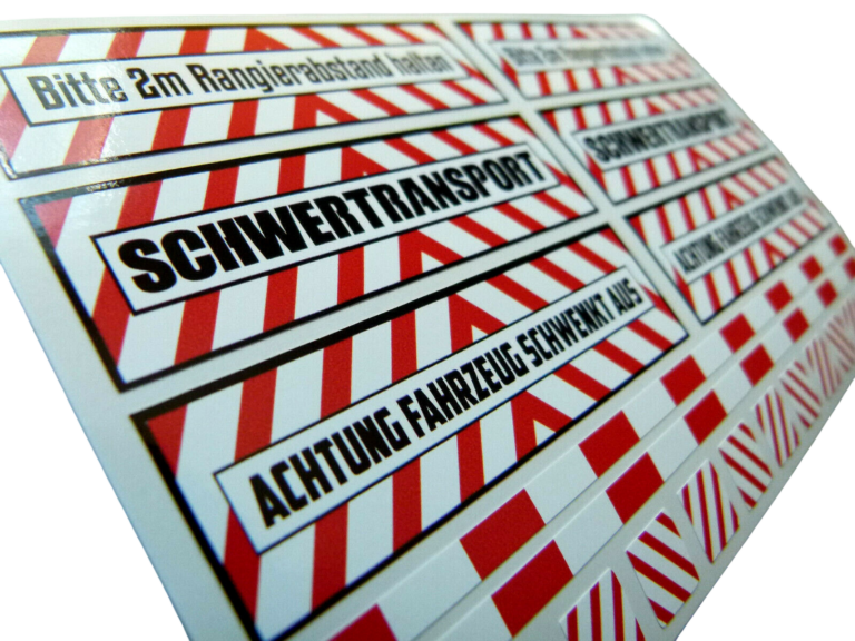Komplett Set 1:14,5 - 1:16 Schwertransport Warn - Aufkleber Tamiya Wedico 025
