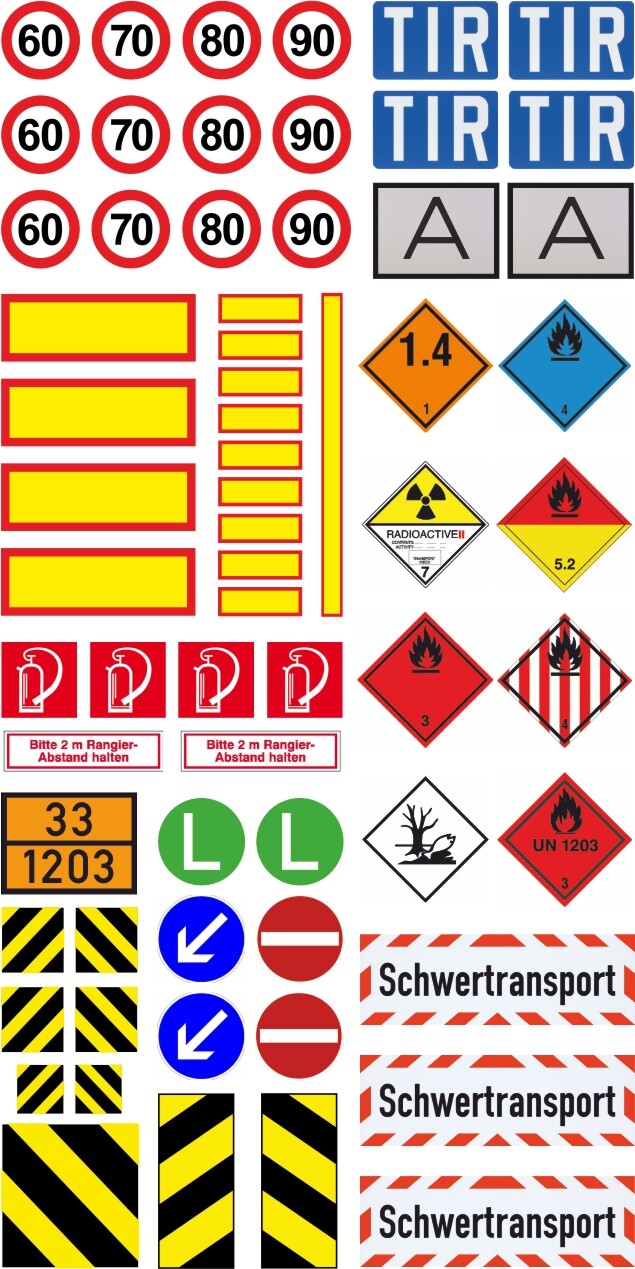 Komplett Set 132 Aufkleber Schuco Welly Marklin Sticker LKW Warnsticker 071 Modellbau Beschriftung