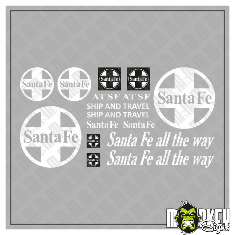LGB 16teil. Aufkleber Set Spur G Gartenbahn Santa Fe weiß Beschriftung Eisenbahn