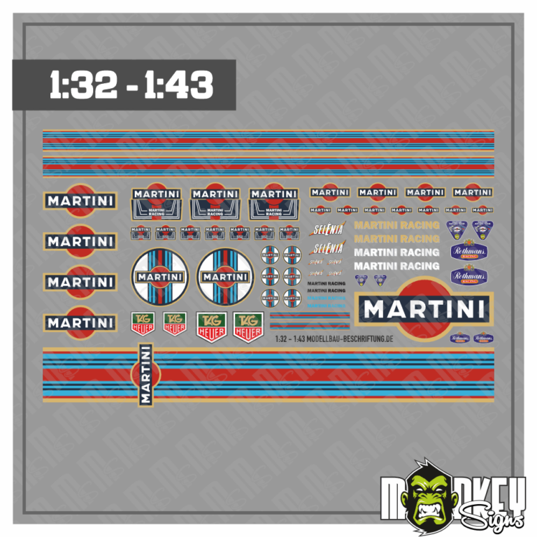 Martini Racing Aufkleber für Slotcars 1:32 & 1:43 Motorsport Modellbau Sticker