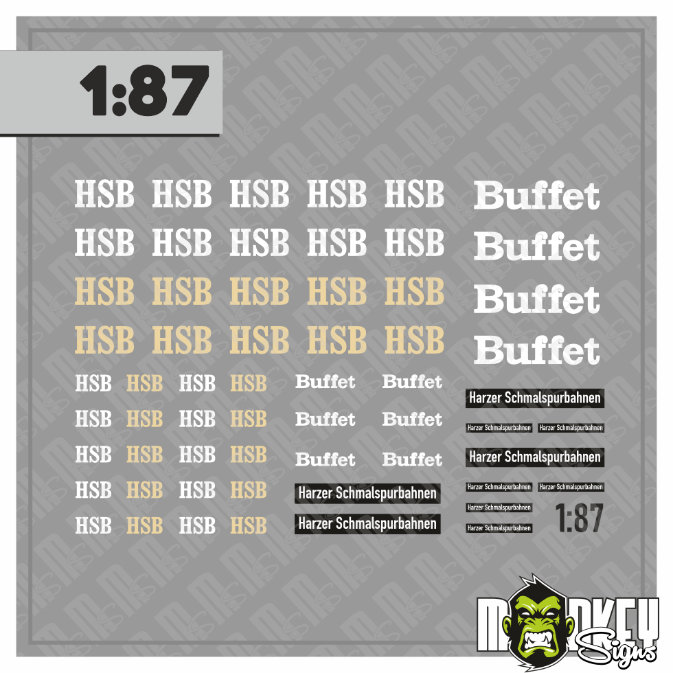 Mehrteiliges Set HSB Harzer Schmalspurbahn Decals 187 Spur H0 Modelleisenbahn Modellbau Beschriftung