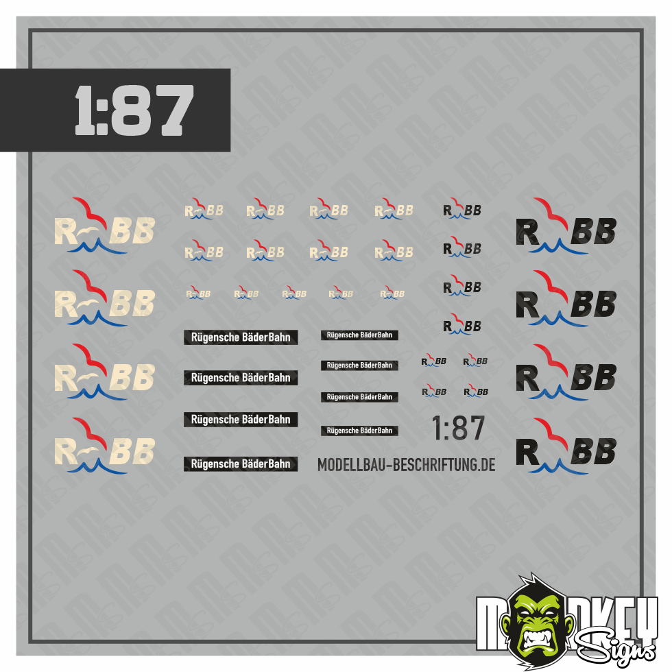Mehrteiliges Set RBB Rugenbahn Roland Beschriftung Decals 187 Spur H0 Modellbau Beschriftung
