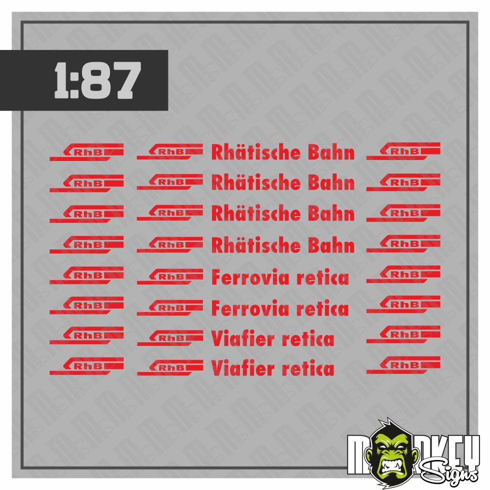Mehrteiliges Set Schweiz Rhatische Bahn Rote Beschriftung Decals 187 Spur H0 Modellbau Beschriftung