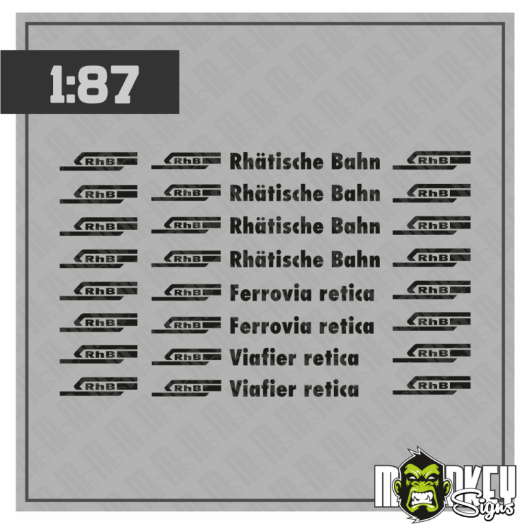 Mehrteiliges Set Schweiz Rhätische Bahn schwarz Beschriftung Decals 1:87 Spur H0