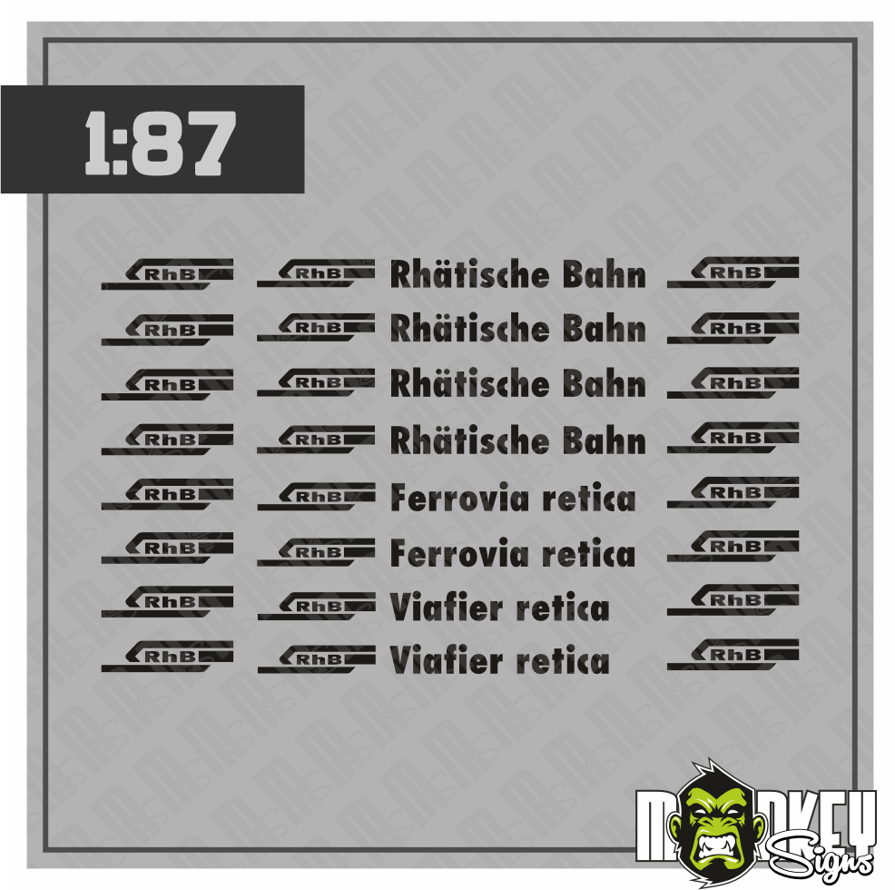Mehrteiliges Set Schweiz Rhatische Bahn Schwarz Beschriftung Decals 187 Spur H0 Modellbau Beschriftung