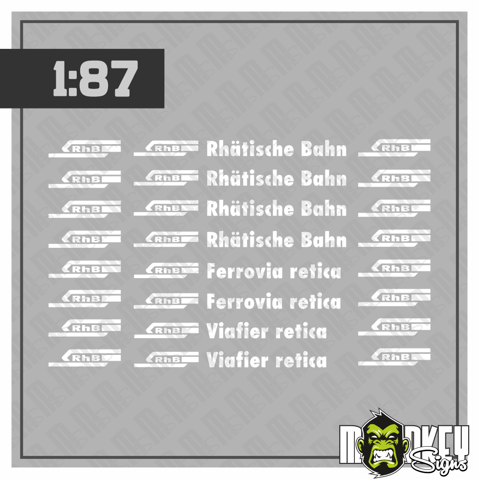 Mehrteiliges Set Schweiz Rhatische Bahn Weiss Beschriftung Decals 187 Spur H0 Modellbau Beschriftung