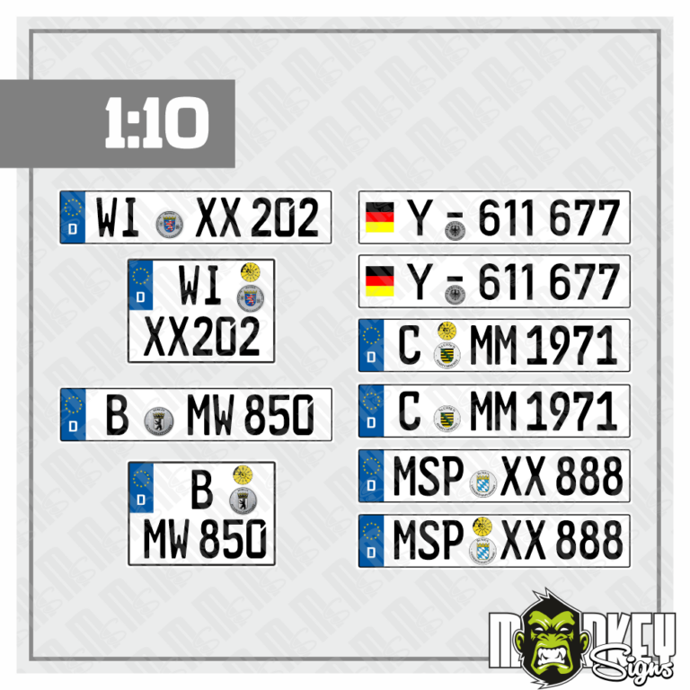 Modellbau Kennzeichen Nummernschilder 1:10 Modellbau Aufkleber – 5 Paar Kennzeichen Set - RC Cars