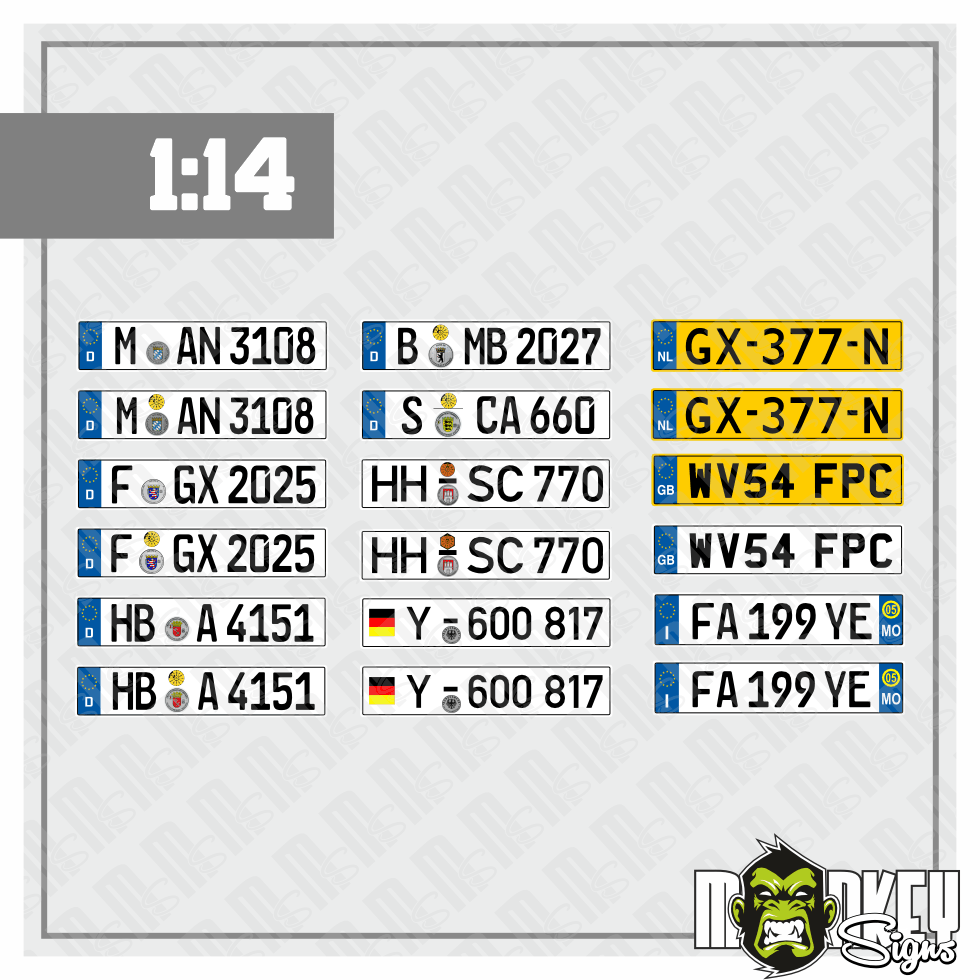 Nummernschilder 114 Modellbau Aufkleber 8 Paar Kennzeichen Set 18 Tamiya Modellbau Beschriftung