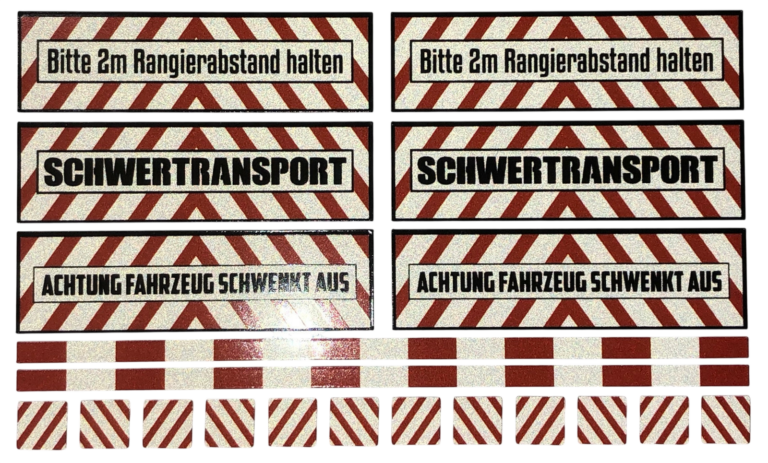 Reflektierendes Schwertransport Set - Aufkleber Tamiya Wedico 1:14 1:14,5 RC LKW