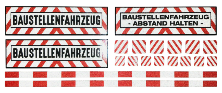 Reflektierendes Set Baustellenfahrzeug Aufkleber Tamiya Wedico 1:14 1:14,5 LKW