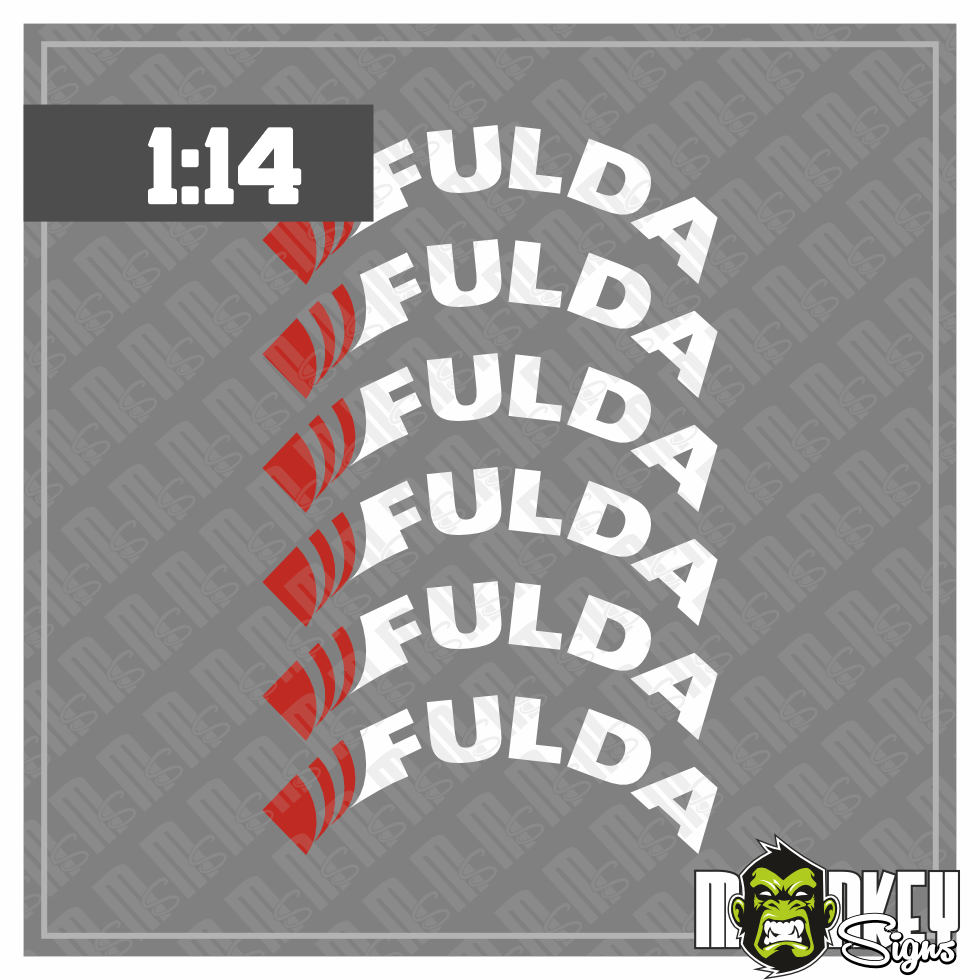 Reifenbeschriftung 114 Tieflader FULDA RC LKW Freistehend Aufkleber Truck Modellbau Beschriftung
