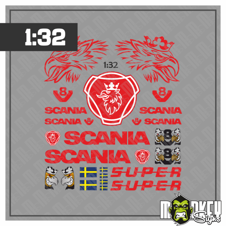 Scania Aufkleber Set passend für 1:32 SIKU WIKING LKW Truck Sticker Rot