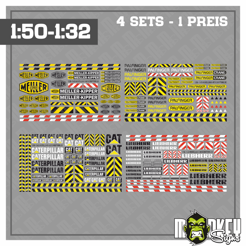 Special 4 SETs Aufkleber Bundle Baufahrzeuge 143 150 Sticker Modellbau Modellbau Beschriftung