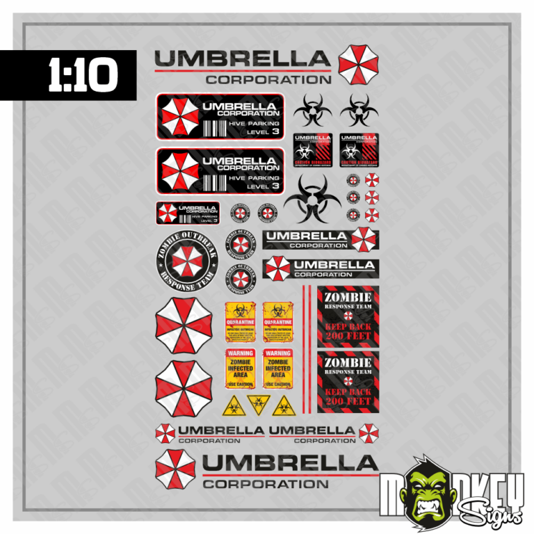 RC Crawler & Truck Beschriftungen Stickerbogen 38tlg Umbrella Logo Aufkleber Set 1:10 RC Car Tuning Decals