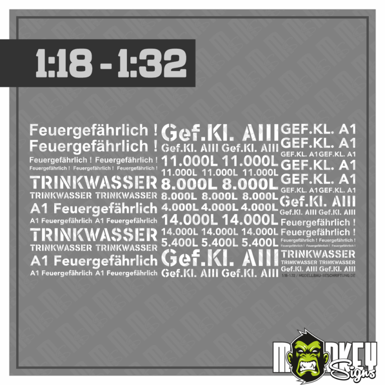 Tankbeschriftung Aufkleber 1:18 1:32 freistehend Modellbau Truck Zubehör Sticker