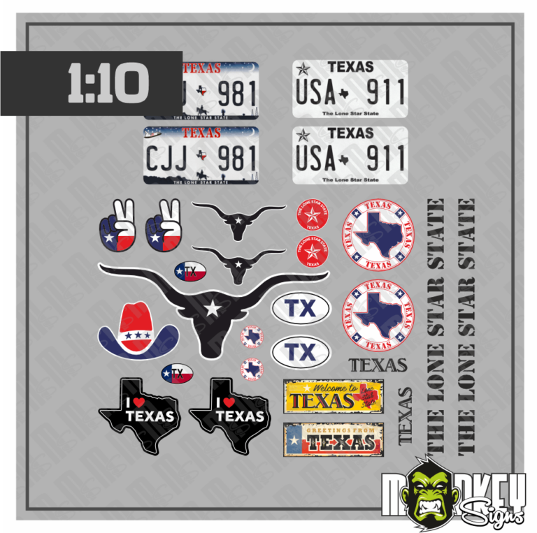 RC Crawler & Truck Beschriftungen USA Texas Lone Star Set 28-teilig 1:10 RC Car Aufkleber Sticker Truck Offroad