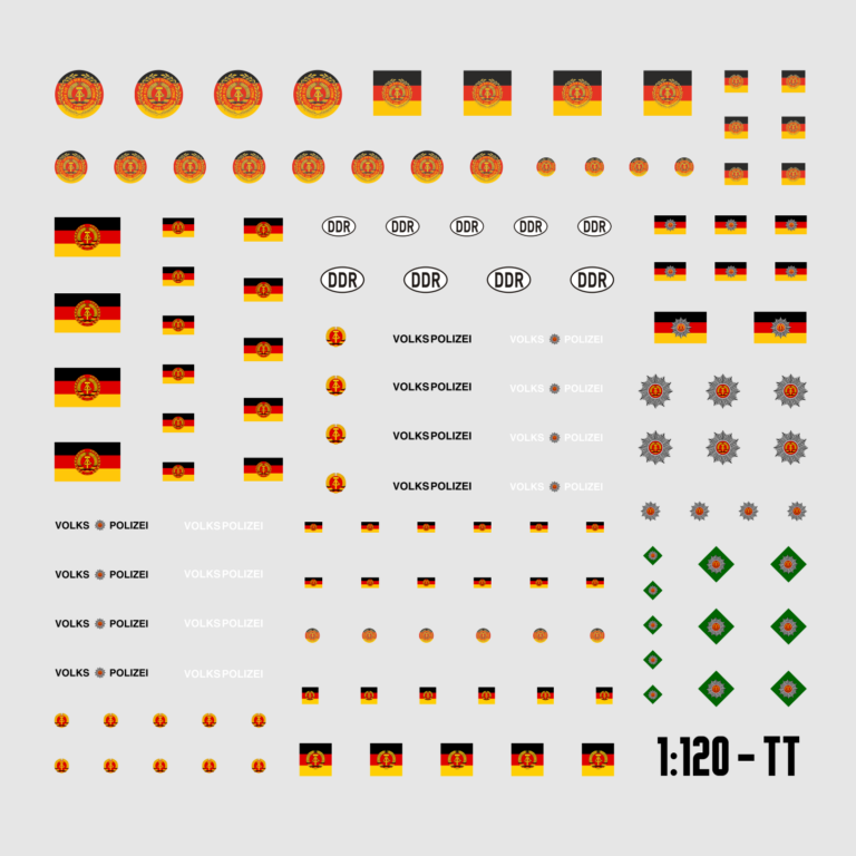 Waterslide Decal 1:120 TT - DDR Flaggen & Zeichen - LKW NVA Volkspolizei VP
