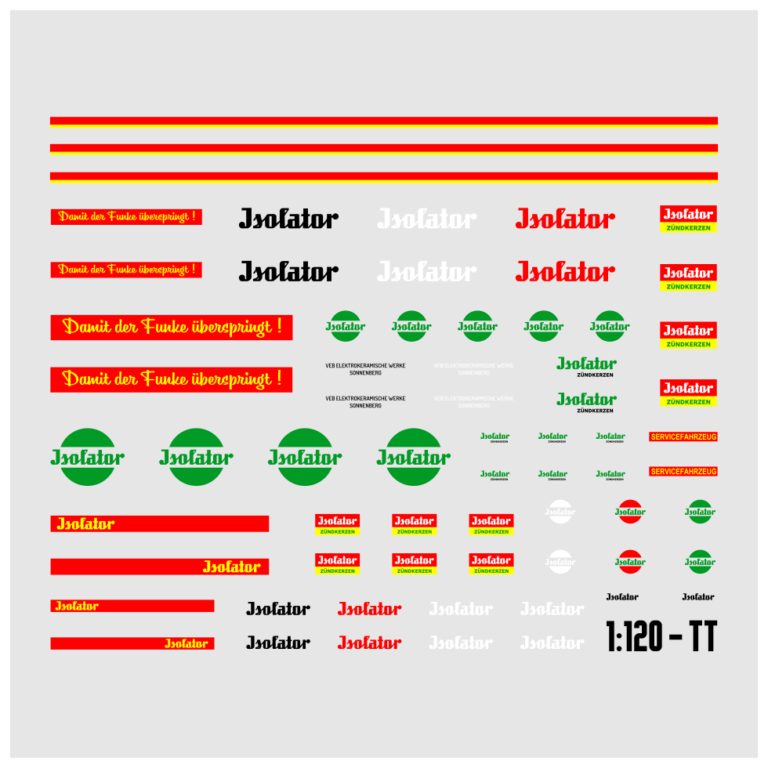 Waterslide Decal 1:120 TT - DDR Isolator Zündkerzen - W50 Truck LKW Multicar