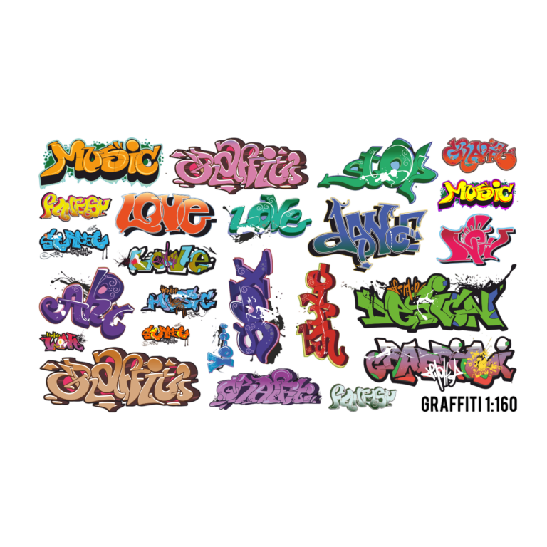 Waterslide Decal 1:160 N - Dekor Graffiti & Tags Set - Modellbahn Modellauto
