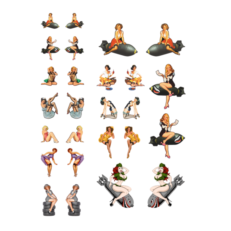 Waterslide Decal 1:24 / 1:18 - 26tlg. Pinup Girls USA Pin up Rockabilly Bombe V8
