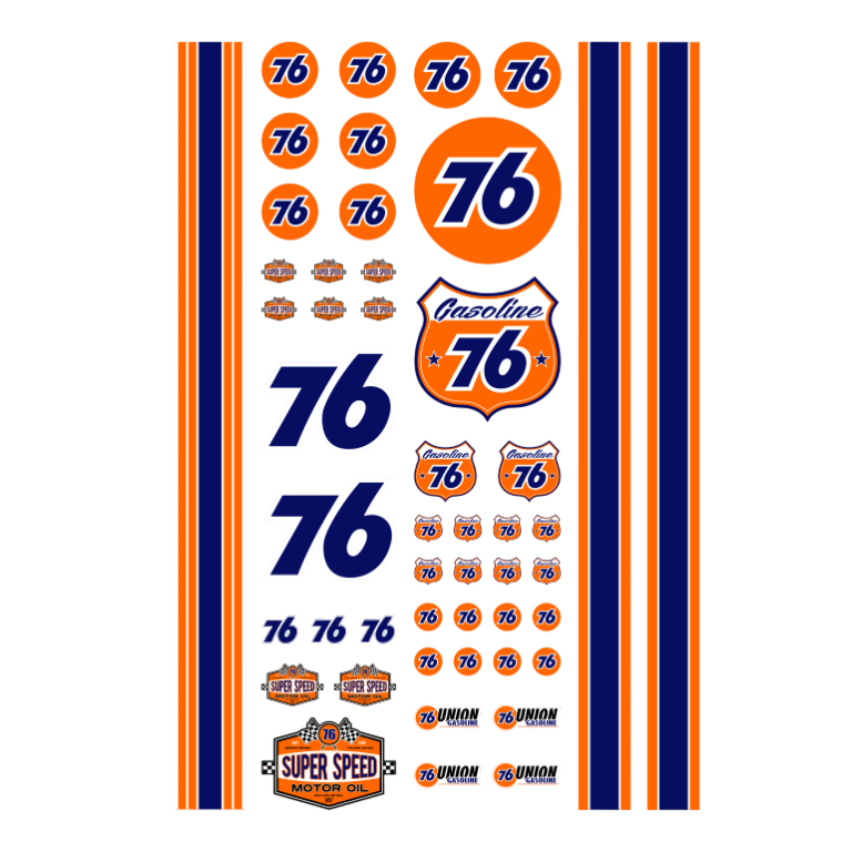 Waterslide Decal 1:24 / 1:18 - 49tlg. Union76 Racing Slotcar Gasoline USA Muscle