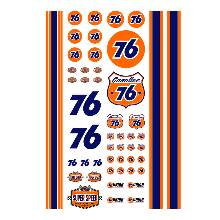 Waterslide Decal 124 118 49tlg Union76 Racing Slotcar Gasoline USA Muscle Modellbau Beschriftung