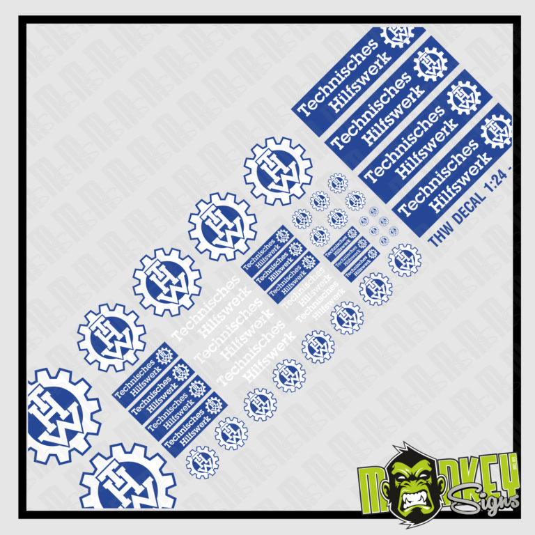 Waterslide Decal 1:24 - 1:18 THW Technisches Hilfswerk LKW Transporter BRD