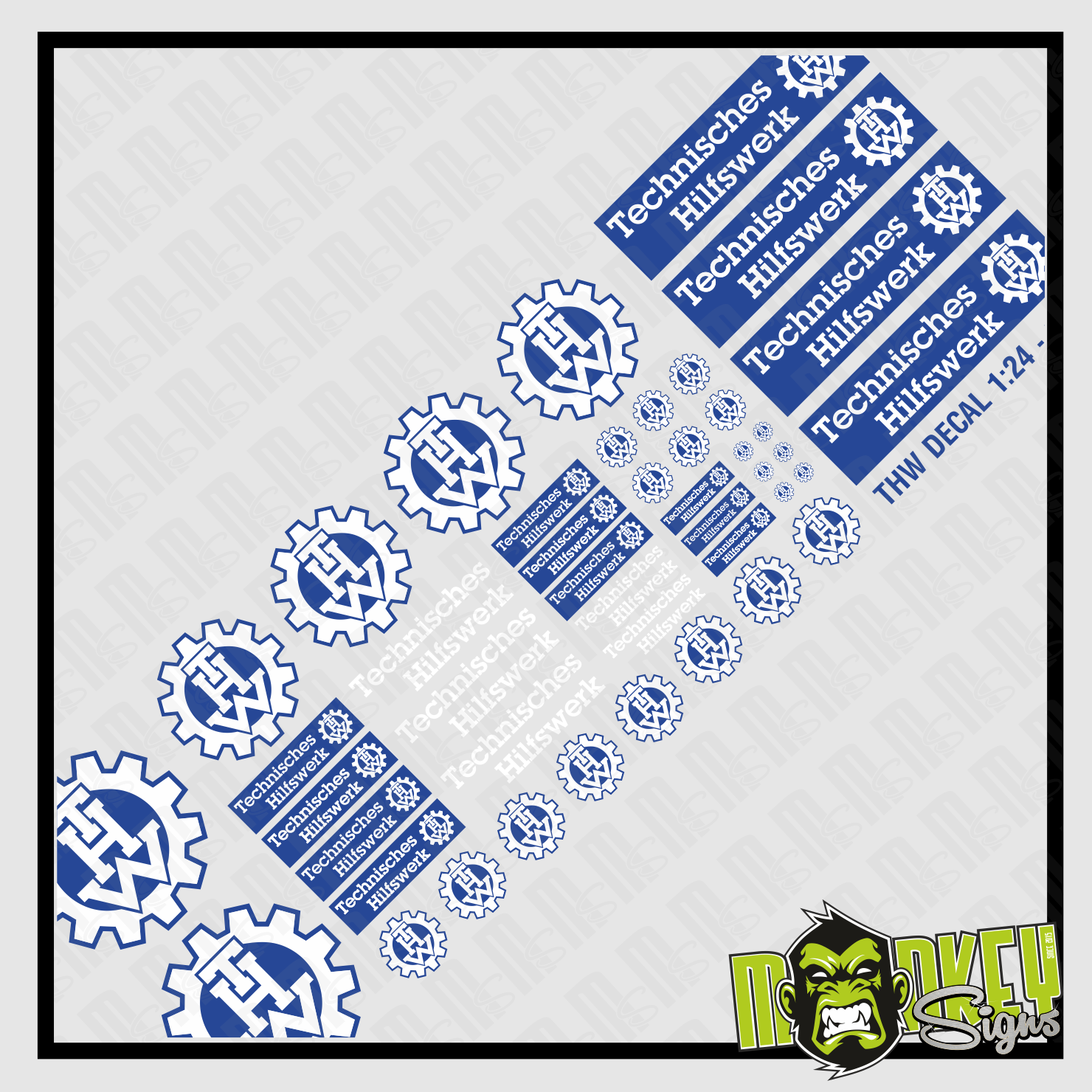 Waterslide Decal 124 118 THW Technisches Hilfswerk LKW Transporter BRD Modellbau Beschriftung