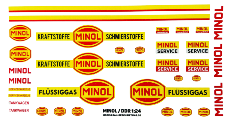 Waterslide Decal 1:24 - 34tlg. DDR VEB Minol Benzin Kamaz W50 Truck LKW Multicar
