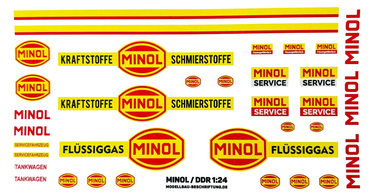Waterslide Decal 124 34tlg DDR VEB Minol Benzin Kamaz W50 Truck LKW Multicar Modellbau Beschriftung