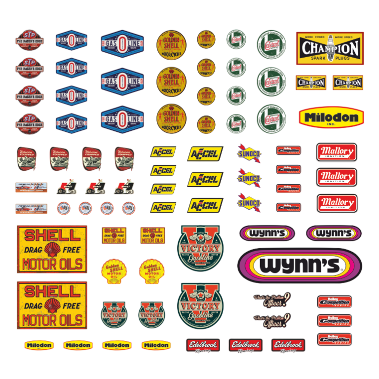 Waterslide Decal 1:32 / 1:43 - 84tlg. Racing Slotcar Gasoline USA Muscle V8