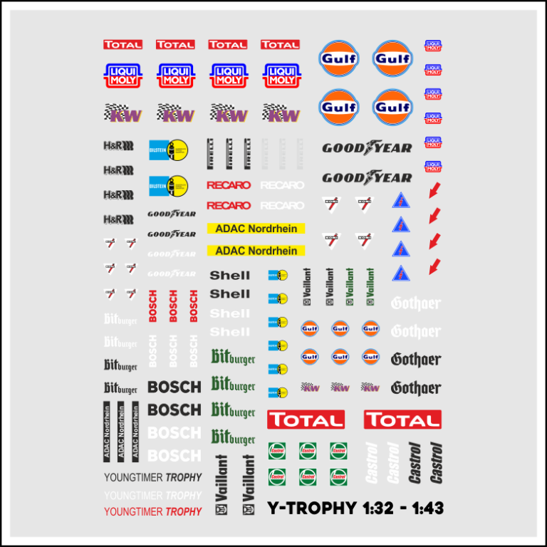 Waterslide Decal 1:32 - 1:43 Racing Slotcar Youngtimer TROPHY Nordrhein Oldtimer