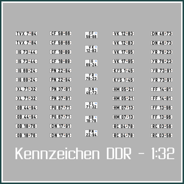 Waterslide Decal 1:32 - DDR Kennzeichen - B1000 Trabant Modellbahn Modellbau