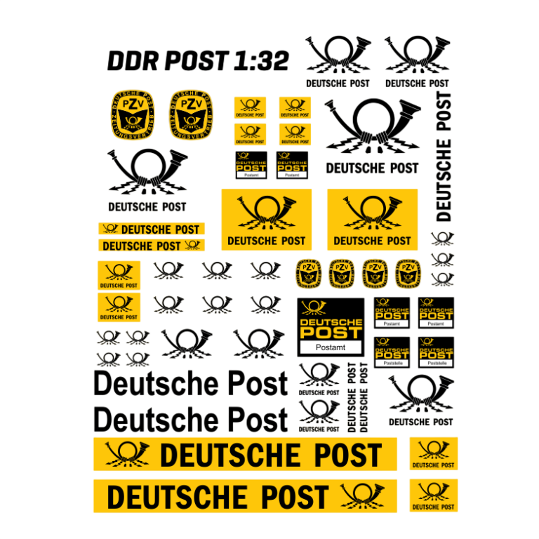 Waterslide Decal 1:32 - DDR Post Poststelle - B1000 Trabant Modellbahn
