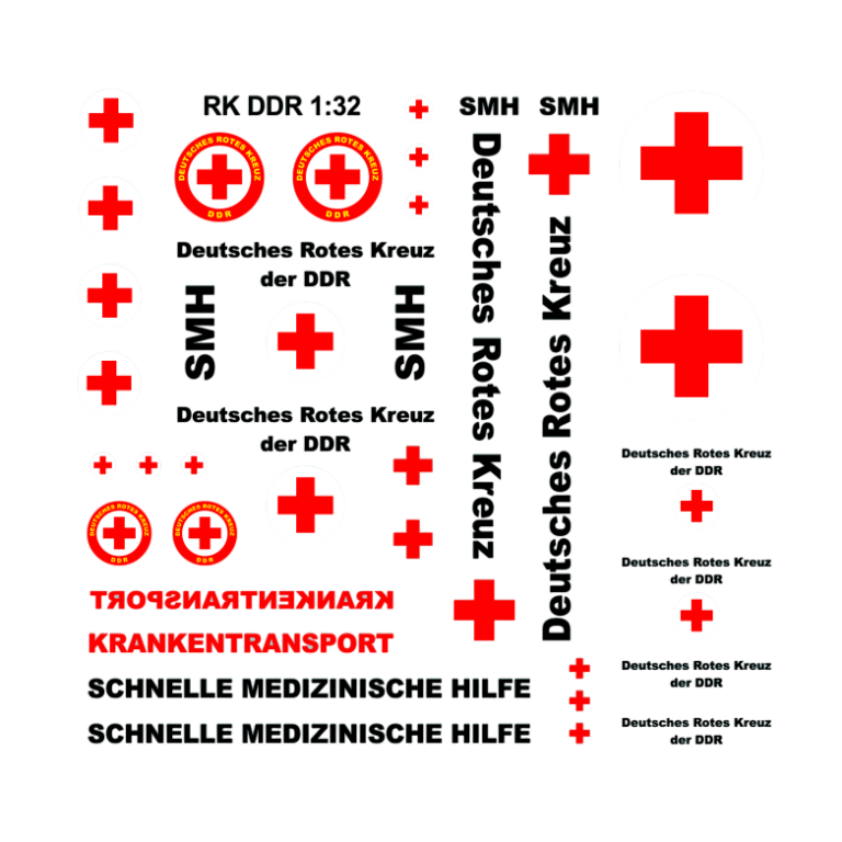 Waterslide Decal 1:32 - DDR Rotes Kreuz SMH Kamaz W50 Barkas Multicar Trabant