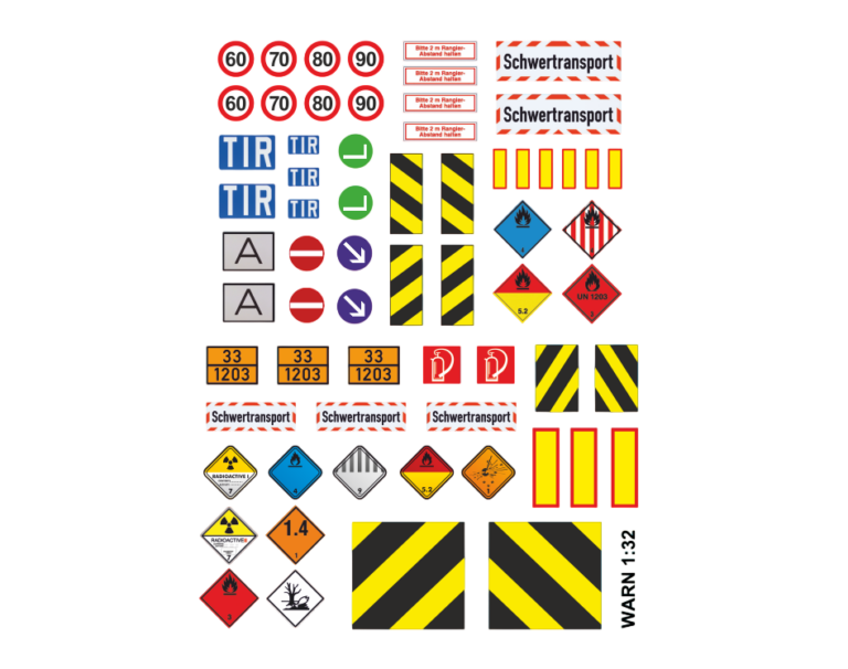 Waterslide Decal 1:32 LKW Warnmarkierung Warnschild Truck Modellauto Gefahr