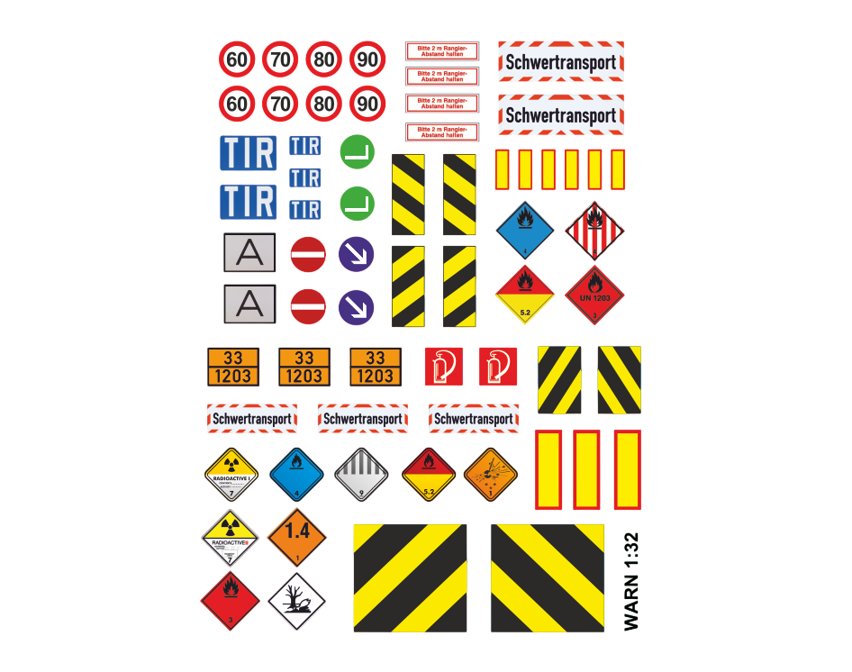 Waterslide Decal 132 LKW Warnmarkierung Warnschild Truck Modellauto Gefahr Modellbau Beschriftung