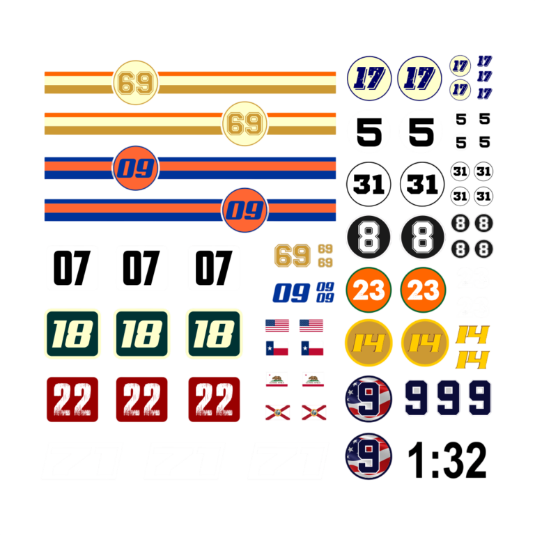 Waterslide Decal 1:32 Startnummer Racing Carrera Cars Slotcar USA NASCAR
