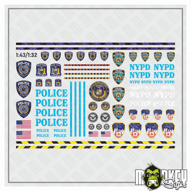 Waterslide Decal 1:43 - 1:32 NYPD FDNY New York Police & Fire Dep. USA V8
