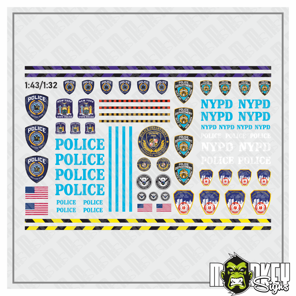 Waterslide Decal 143 132 NYPD FDNY New York Police Fire Dep USA V8 Modellbau Beschriftung