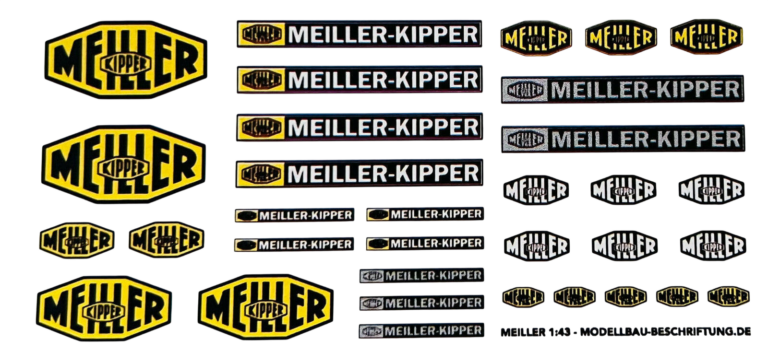 Waterslide Decal 1:43 - 33tlg. Meiller Kipper Truck LKW Actros Scania Volvo MAN