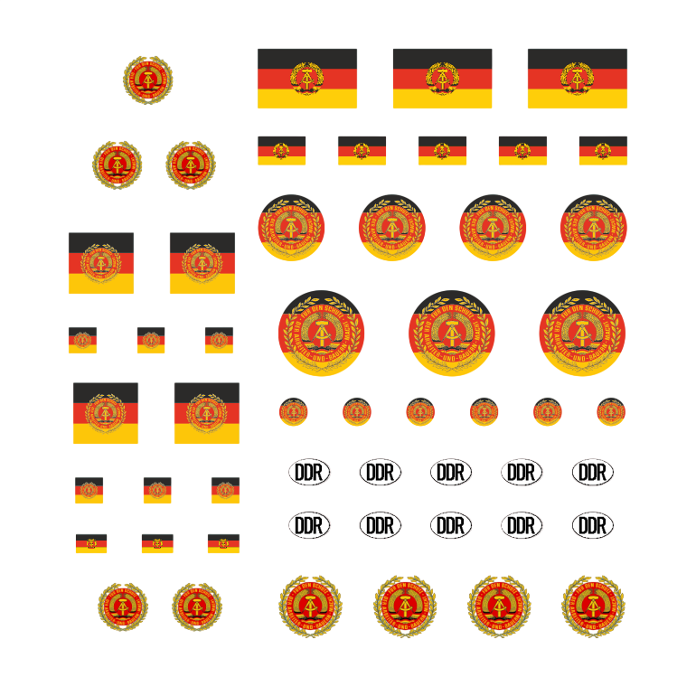 Waterslide Decal 143 53tlg DDR Hoheitszeichen URAL Kamaz NVA DDR W50 Truck Modellbau Beschriftung