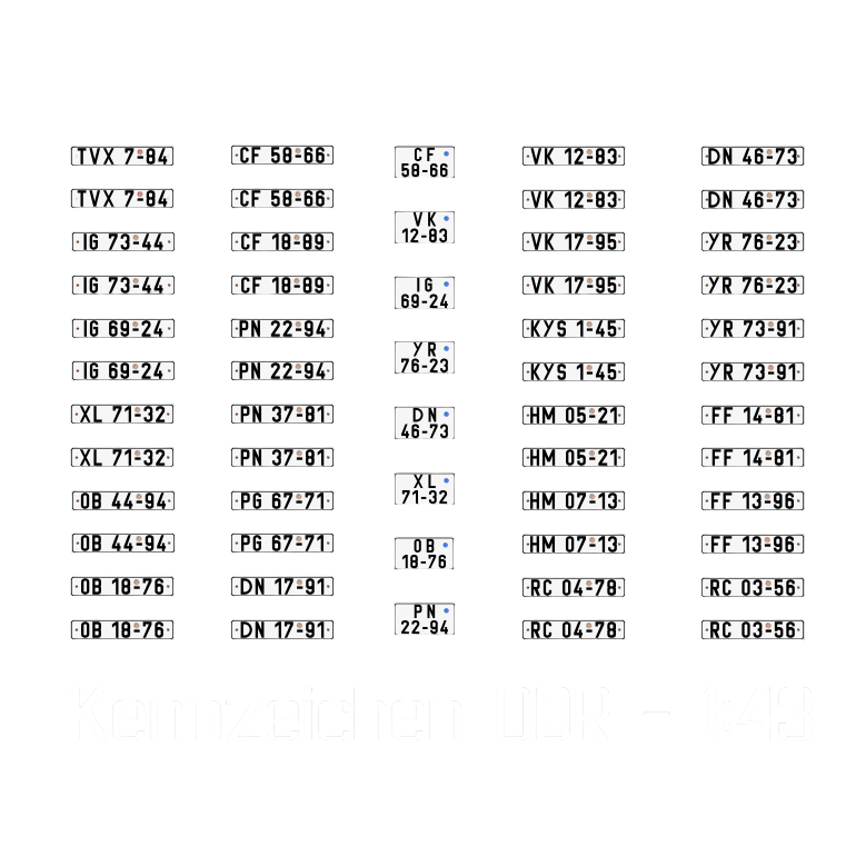 Waterslide Decal 143 DDR Kennzeichen B1000 Trabant Modellbahn Modellbau Modellbau Beschriftung
