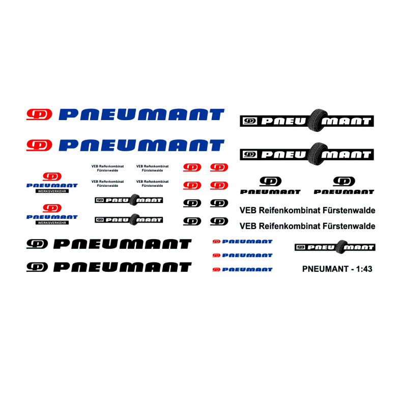 Waterslide Decal 143 DDR Pneumant Reifen Kamaz W50 Barkas Multicar Trabant Modellbau Beschriftung